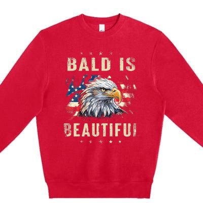 Bald Is Beautiful 4th Of July Independence Day America Eagle Premium Crewneck Sweatshirt