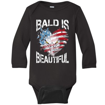 Bald Is Beautiful 4th Of July Independence Day America Eagle Baby Long Sleeve Bodysuit