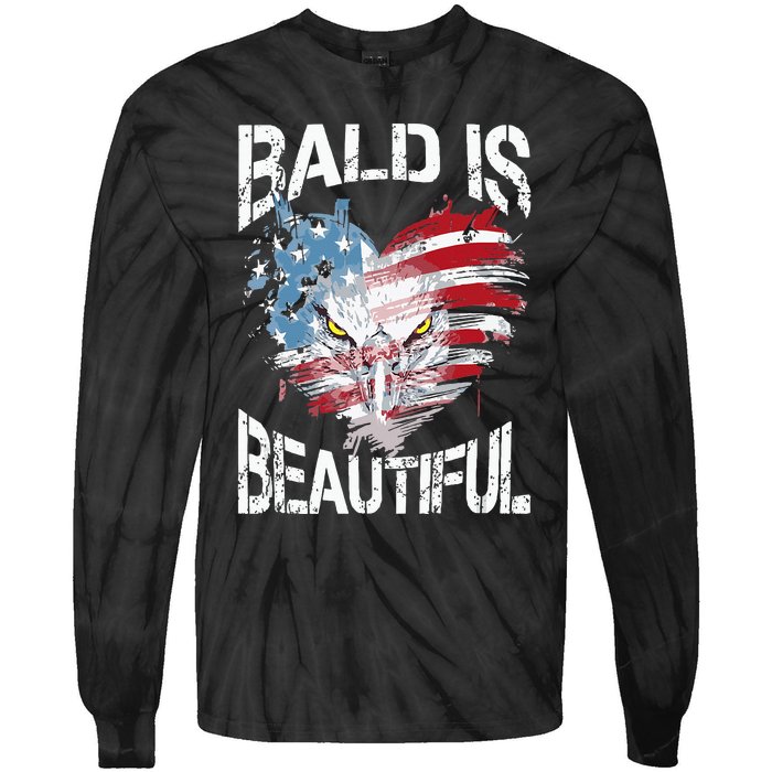 Bald Is Beautiful 4th Of July Independence Day America Eagle Tie-Dye Long Sleeve Shirt