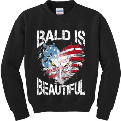 Bald Is Beautiful 4th Of July Independence Day America Eagle Kids Sweatshirt