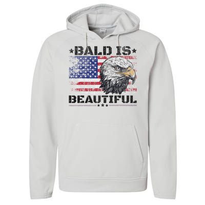 Bald Is Beautiful 4th Of July Independence Day America Eagle Performance Fleece Hoodie