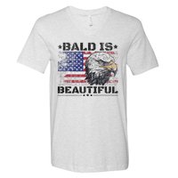 Bald Is Beautiful 4th Of July Independence Day America Eagle V-Neck T-Shirt