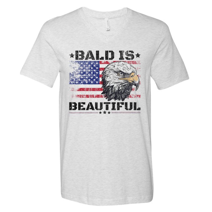 Bald Is Beautiful 4th Of July Independence Day America Eagle V-Neck T-Shirt