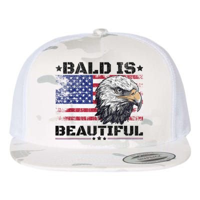 Bald Is Beautiful 4th Of July Independence Day America Eagle Flat Bill Trucker Hat