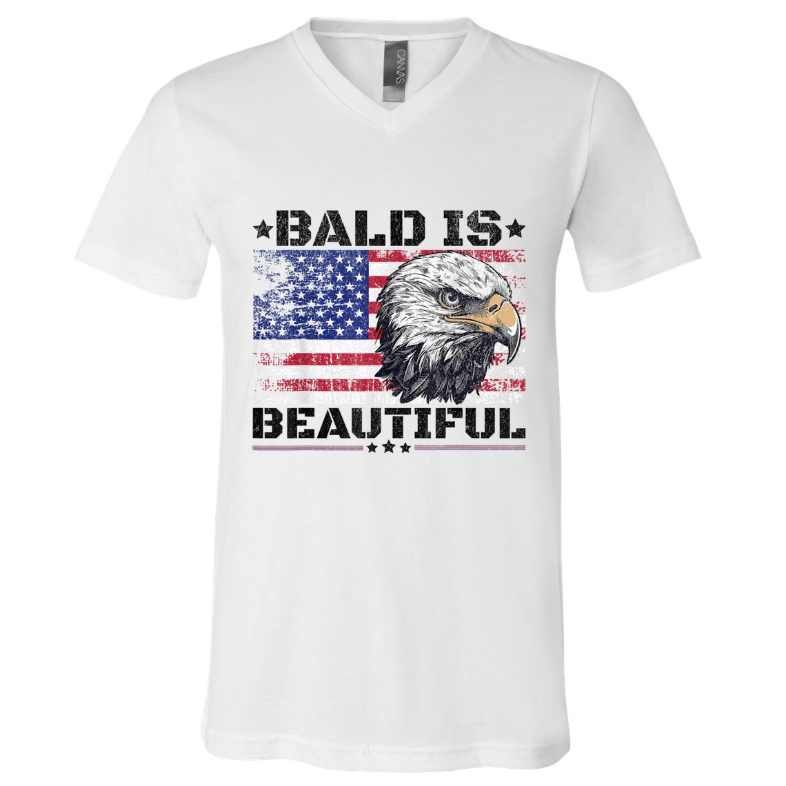 Bald Is Beautiful 4th Of July Independence Day America Eagle V-Neck T-Shirt