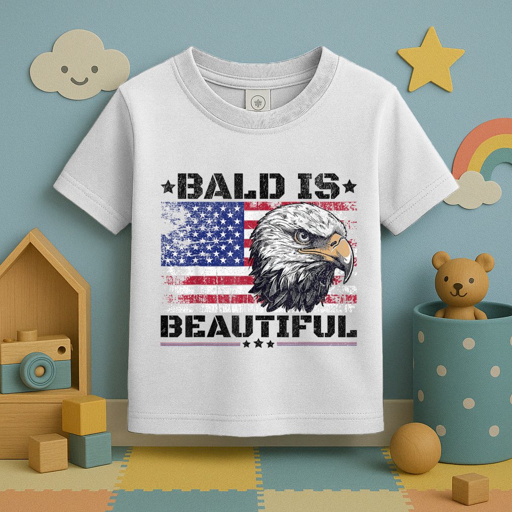 Bald Is Beautiful 4th Of July Independence Day America Eagle Toddler T-Shirt