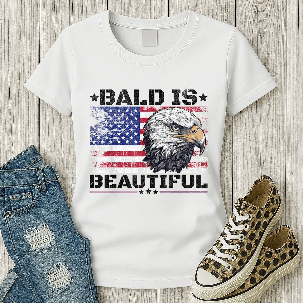 Bald Is Beautiful 4th Of July Independence Day America Eagle Womens T-Shirt