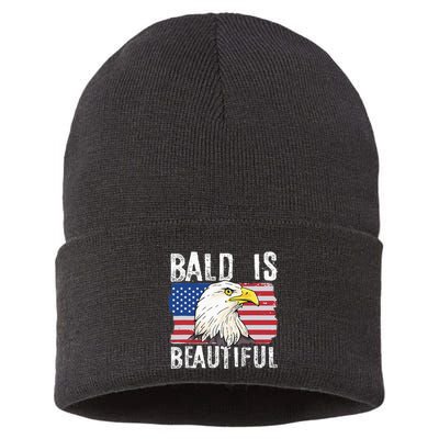 Bald Is Beautiful 4th Of July Independence Day Bald Eagle Sustainable Knit Beanie