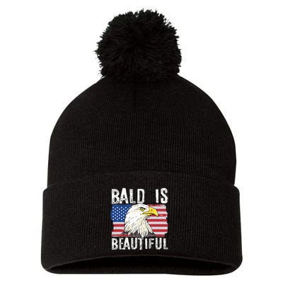 Bald Is Beautiful 4th Of July Independence Day Bald Eagle Pom Pom 12in Knit Beanie