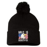 Bald Is Beautiful 4th Of July Independence Day Bald Eagle Pom Pom 12in Knit Beanie
