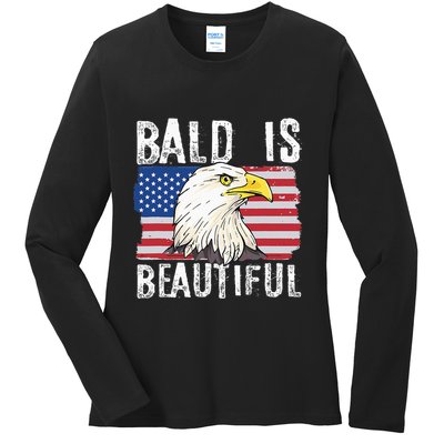 Bald Is Beautiful 4th Of July Independence Day Bald Eagle Ladies Long Sleeve Shirt