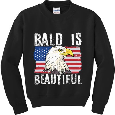 Bald Is Beautiful 4th Of July Independence Day Bald Eagle Kids Sweatshirt