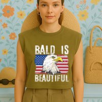 Bald Is Beautiful 4th Of July Independence Day Bald Eagle Garment-Dyed Women's Muscle Tee