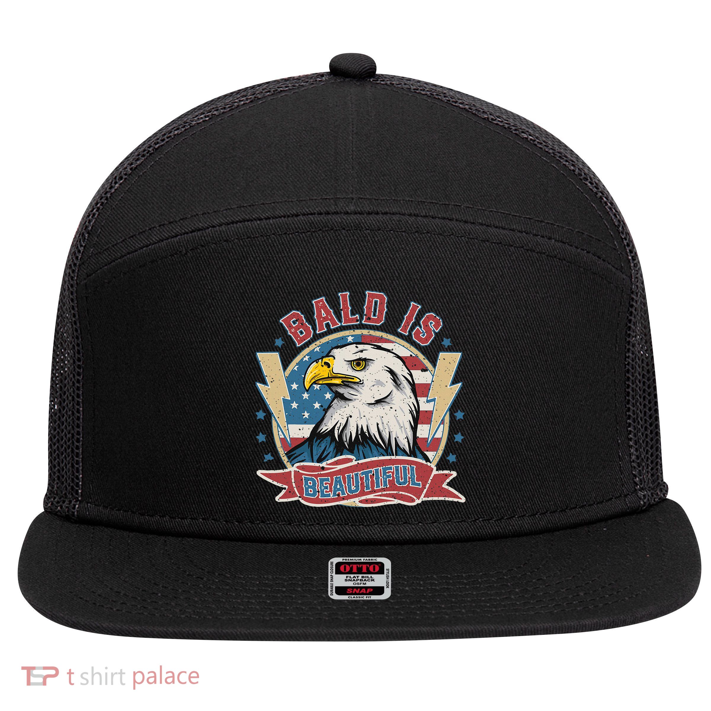 Bald Is Beautiful 4th Of July Independence Day 7 Panel Mesh Trucker Snapback Hat