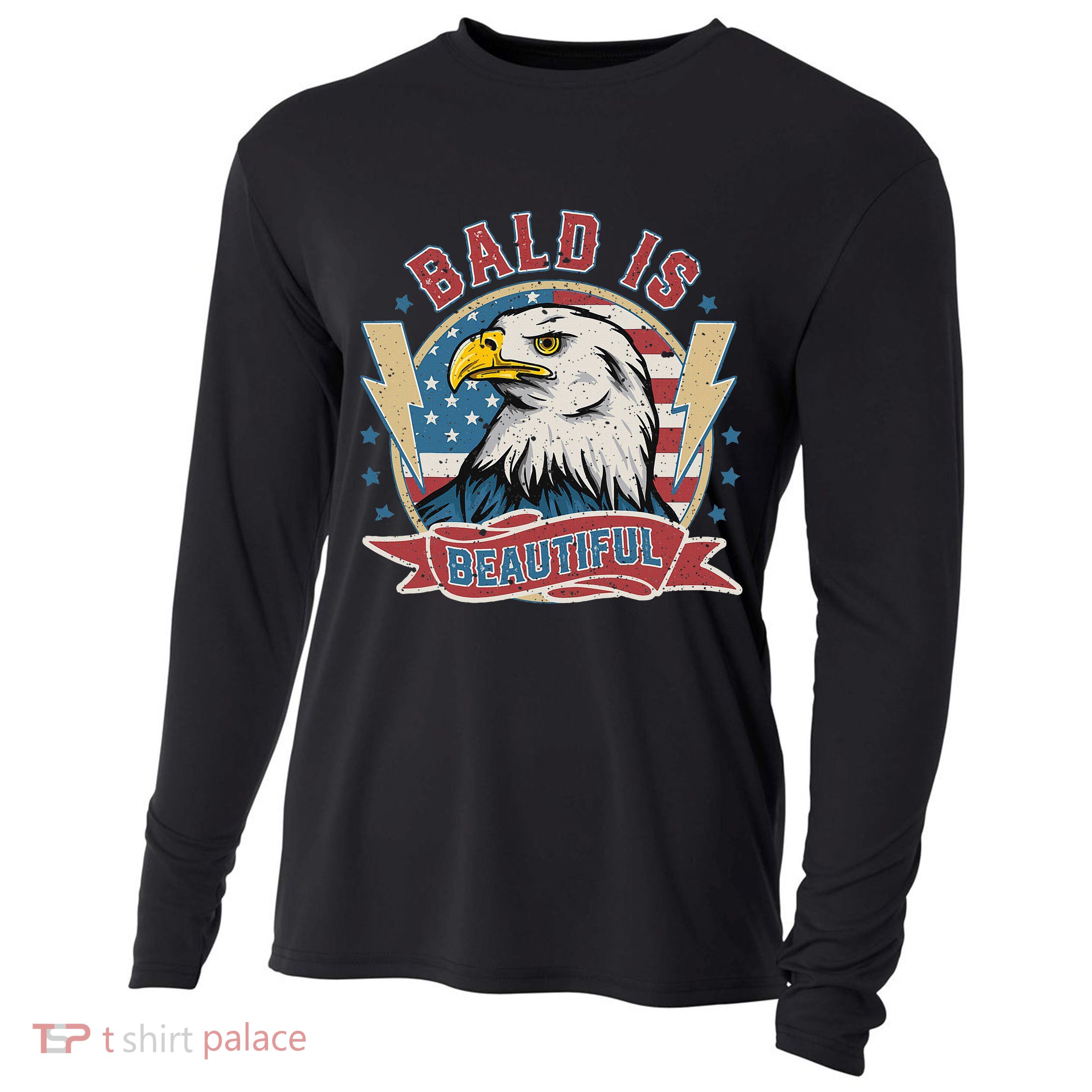 Bald Is Beautiful 4th Of July Independence Day Cooling Performance Long Sleeve Crew
