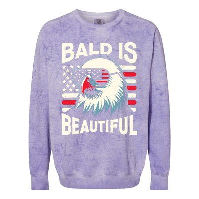 Bald Is Beautiful 4th Of July Usa Patriotic Funny Bald Eagle Colorblast Crewneck Sweatshirt