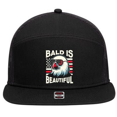 Bald Is Beautiful 4th Of July Usa Patriotic Funny Bald Eagle 7 Panel Mesh Trucker Snapback Hat