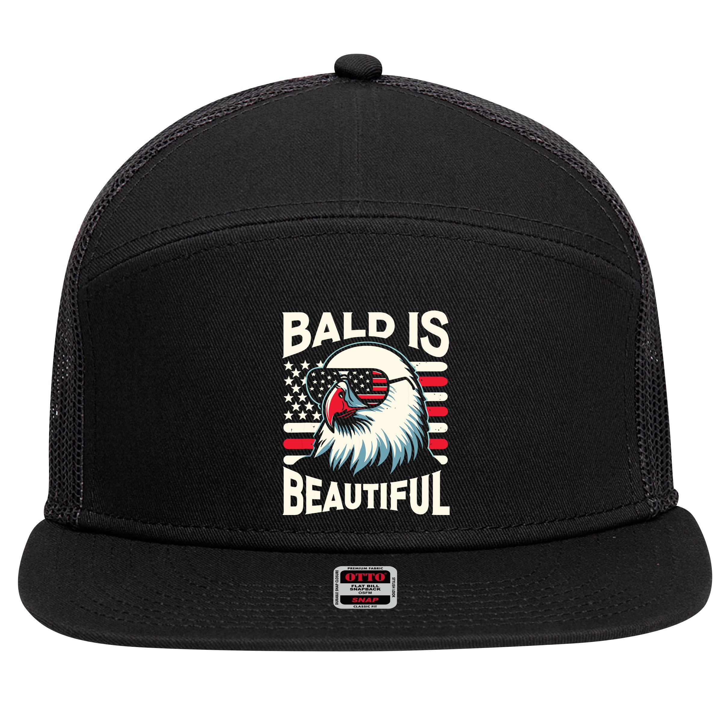 Bald Is Beautiful 4th Of July Usa Patriotic Funny Bald Eagle 7 Panel Mesh Trucker Snapback Hat