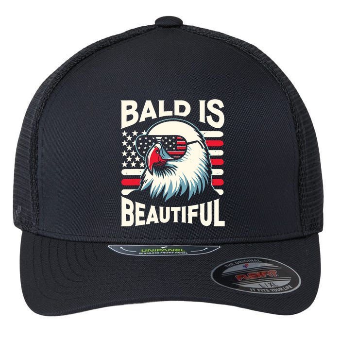 Bald Is Beautiful 4th Of July Usa Patriotic Funny Bald Eagle Flexfit Unipanel Trucker Cap
