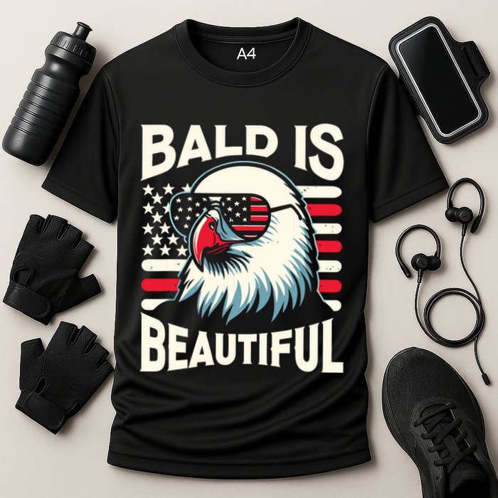 Bald Is Beautiful 4th Of July Usa Patriotic Funny Bald Eagle Cooling Performance Crew T-Shirt