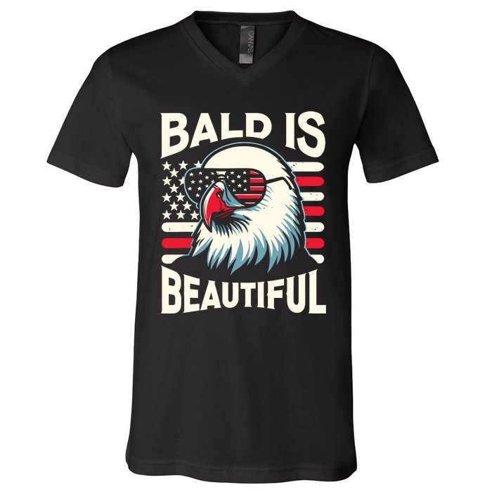 Bald Is Beautiful 4th Of July Usa Patriotic Funny Bald Eagle V-Neck T-Shirt