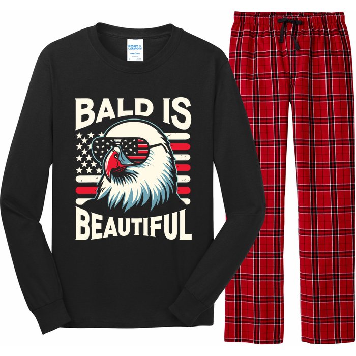 Bald Is Beautiful 4th Of July Usa Patriotic Funny Bald Eagle Long Sleeve Pajama Set