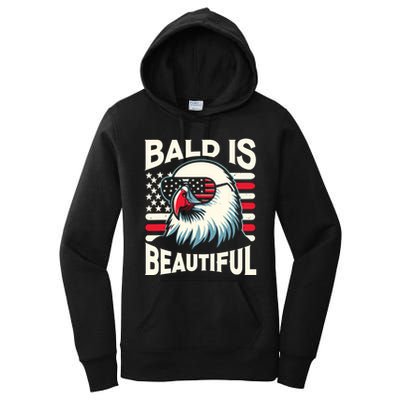 Bald Is Beautiful 4th Of July Usa Patriotic Funny Bald Eagle Women's Pullover Hoodie