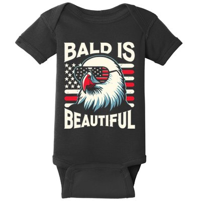 Bald Is Beautiful 4th Of July Usa Patriotic Funny Bald Eagle Baby Bodysuit