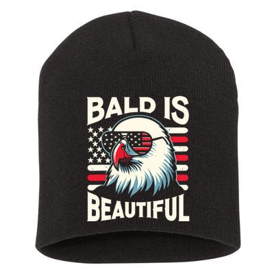 Bald Is Beautiful 4th Of July Usa Patriotic Funny Bald Eagle Short Acrylic Beanie