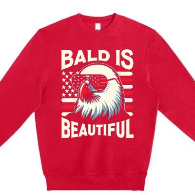 Bald Is Beautiful 4th Of July Usa Patriotic Funny Bald Eagle Premium Crewneck Sweatshirt