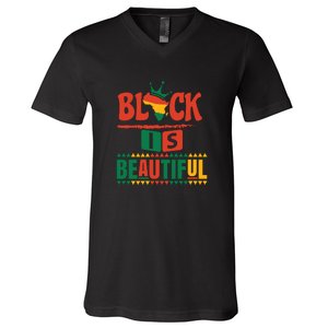 Black Is Beautiful Funny Africa Map Black History Month V-Neck T-Shirt