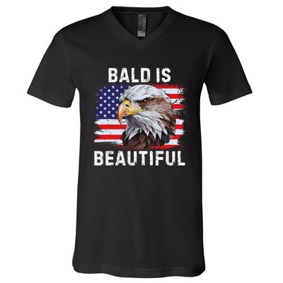 Bald Is Beautiful American Bald Eagle 4th Of July Vintage V-Neck T-Shirt