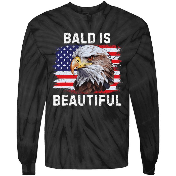 Bald Is Beautiful American Bald Eagle 4th Of July Vintage Tie-Dye Long Sleeve Shirt