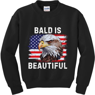 Bald Is Beautiful American Bald Eagle 4th Of July Vintage Kids Sweatshirt
