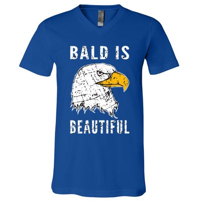 Bald Is Beautiful Gift Patriotic Bald Eagle Gift V-Neck T-Shirt
