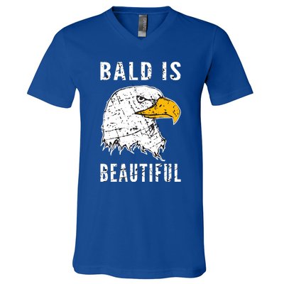 Bald Is Beautiful Gift Patriotic Bald Eagle Gift V-Neck T-Shirt