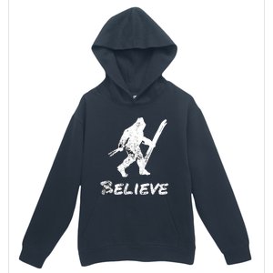 Bigfoot I Believe Skiing Funny Sasquatch Yeti Skiing Meaningful Gift Urban Pullover Hoodie