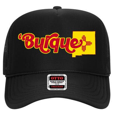 Born In Burque Albuquerque New Mexico Zia Sun Souvenir High Crown Mesh Back Trucker Hat