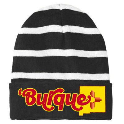 Born In Burque Albuquerque New Mexico Zia Sun Souvenir Striped Beanie with Solid Band