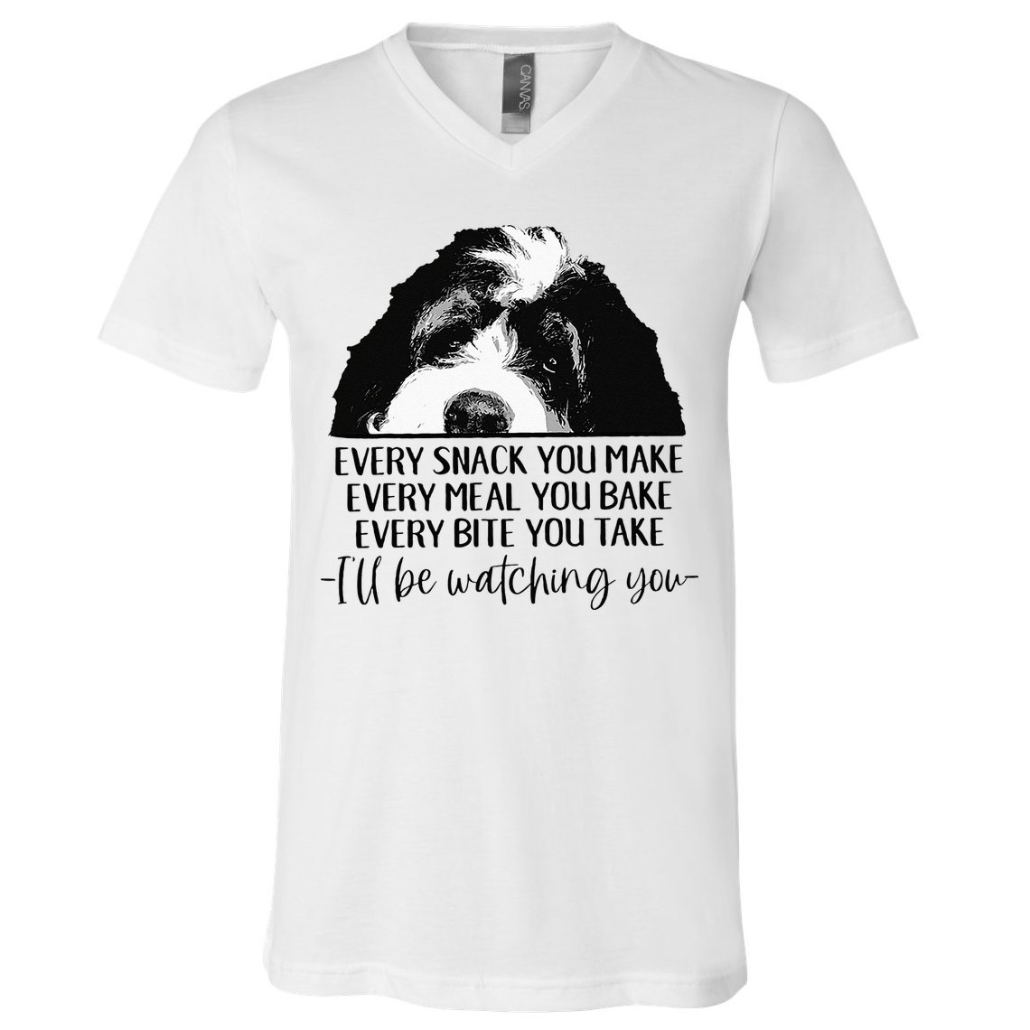 Bernedoodle Ill Be Watching You Bernedoodle Dog Lovers Gift V-Neck T-Shirt