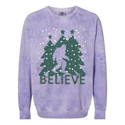 Believe In Bigfoot Christmas Lights Funny Sasquatch Colorblast Crewneck Sweatshirt