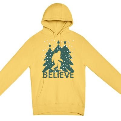 Believe In Bigfoot Christmas Lights Funny Sasquatch Premium Pullover Hoodie