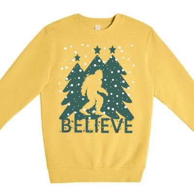 Believe In Bigfoot Christmas Lights Funny Sasquatch Premium Crewneck Sweatshirt