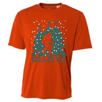 Believe In Bigfoot Christmas Lights Funny Sasquatch Cooling Performance Crew T-Shirt