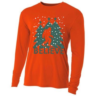 Believe In Bigfoot Christmas Lights Funny Sasquatch Cooling Performance Long Sleeve Crew