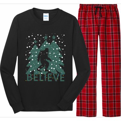 Believe In Bigfoot Christmas Lights Funny Sasquatch Long Sleeve Pajama Set