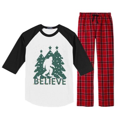 Believe In Bigfoot Christmas Lights Funny Sasquatch Raglan Sleeve Pajama Set