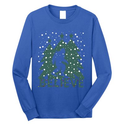 Believe In Bigfoot Christmas Lights Funny Sasquatch Long Sleeve Shirt