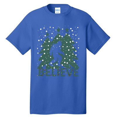 Believe In Bigfoot Christmas Lights Funny Sasquatch Tall T-Shirt