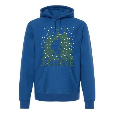 Believe In Bigfoot Christmas Lights Funny Sasquatch Premium Hoodie